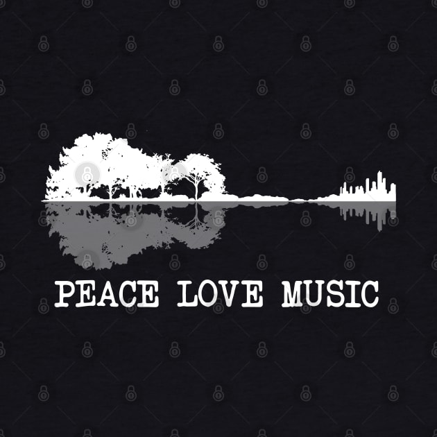 Peace Love Music Guitar Lake Shadow Hippie Gift by HomerNewbergereq